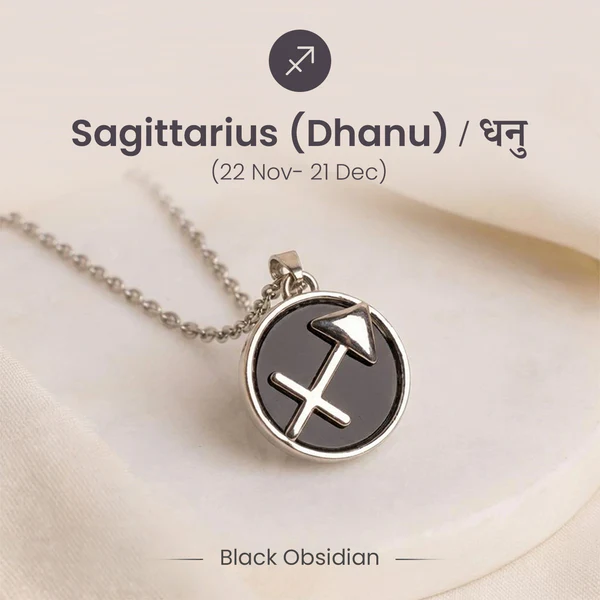 1-2026-04-29T172101.380 Sagittarius Pendant (धनु राशि) with Black Obsidian - Image 1