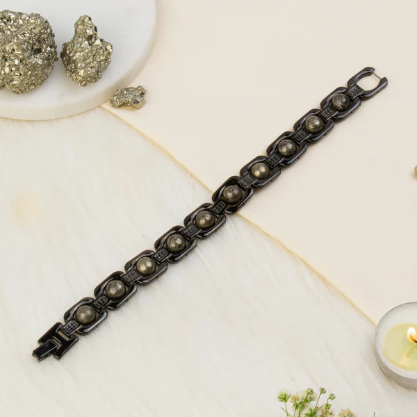 1_3_21 Metal Raw Pyrite Bracelet - Black - Image 1