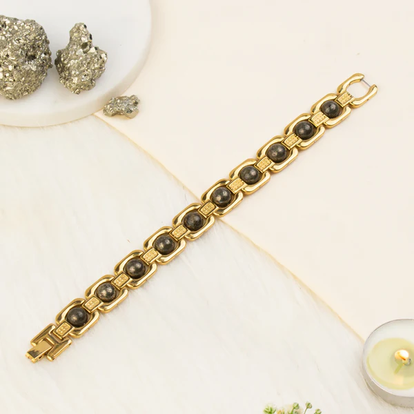 1_3_22 Metal Raw Pyrite Bracelet - Gold - Image 1