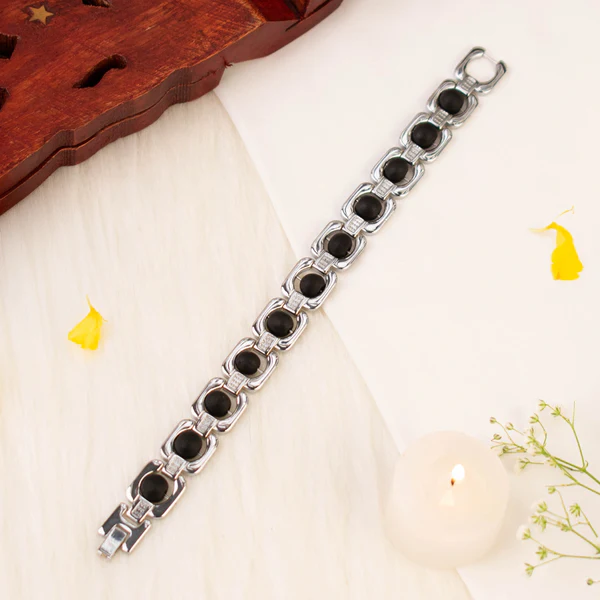 1_4_3 Metal Karungali Bracelet - Silver - Image 1