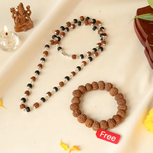 1_4_b4a4af5d-0a74-4c99-923d-bb80da8a738c Divya Raksha Rudraksha & Karungali Mala with FREE 7 Mukhi Rudraksha Bracelet - Image 1