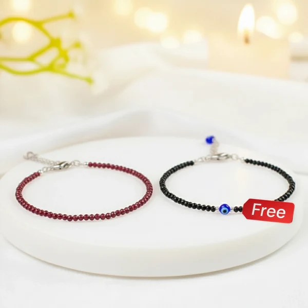 GarnetAnkletwithFreeEvilEyeAnklet (1) Garnet Anklet with FREE Black Tourmaline Anklet with Evil Eye Charm - Image 1