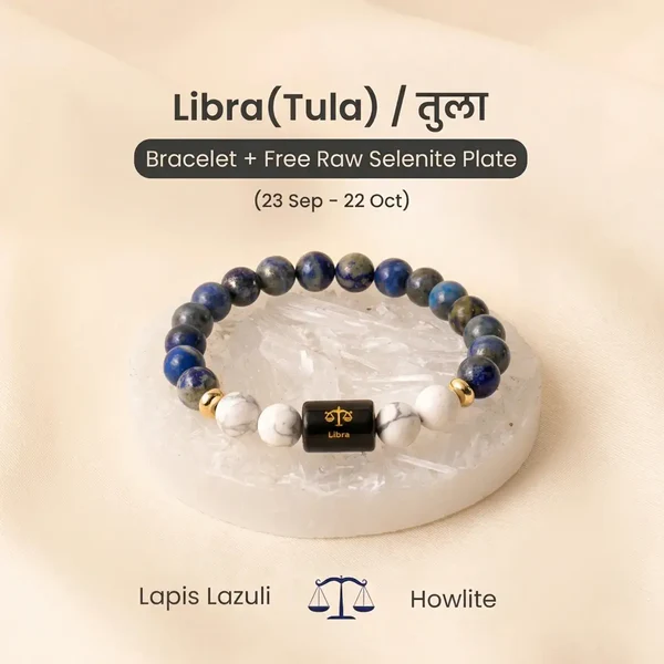 Libra_abb17adb-ad81-4e92-ab6f-88eeb51933b1 Libra (तुला राशि) Zodiac Lapis Lazuli & Howlite Bracelet - Image 1