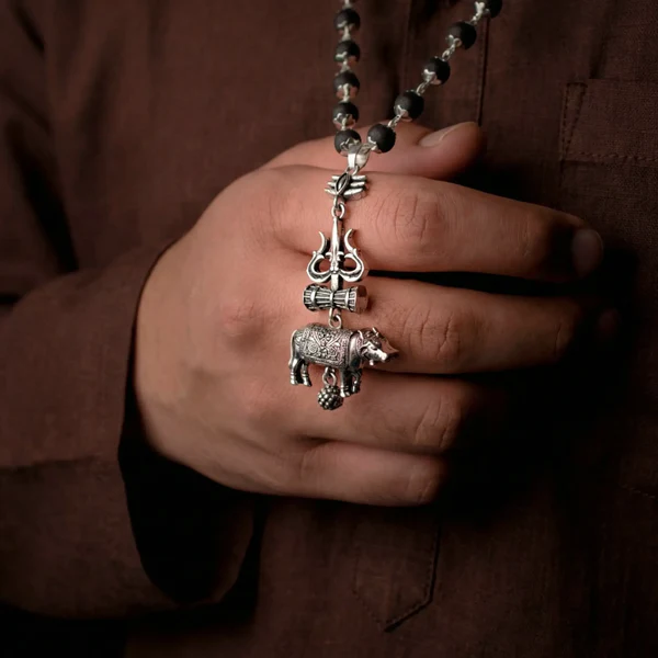 Shiv_Raksha_Karungali_Mala_with_Trishul_Nandi_Pendant_1 Shiv Raksha Karungali Mala with Trishul Nandi Pendant - Image 1