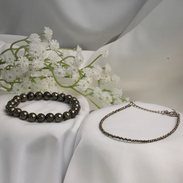 pyrite_couple_combo Pyrite Couple Combo - Raw Pyrite Bracelet with Raw Pyrite Anklet - Image 1